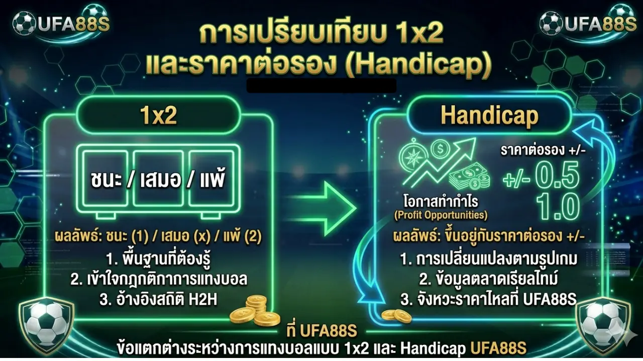 ข้อแตกต่างระหว่างการแทงบอลแบบ 1x2 และ Handicap UFA88S ข้อแตกต่างระหว่างการแทงบอลแบบ 1x2 และ Handicap UFA88S