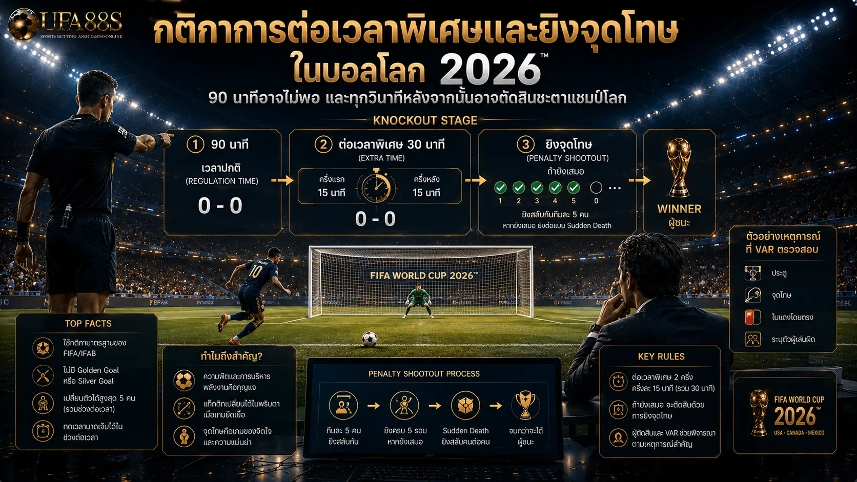 กติกาฟุตบอลโลก 2026 กติกาการต่อเวลาพิเศษและยิงจุดโทษในบอลโลก 2026