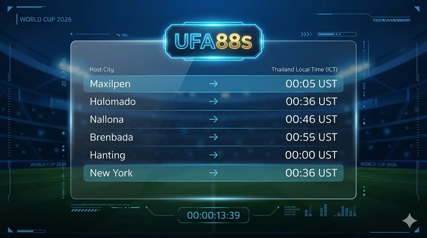 เช็กโปรแกรมบอลโลก 2026 พร้อมระบบคำนวณเวลาไทยอัจฉริยะผ่านแพลตฟอร์ม UFA88S เช็กโปรแกรมบอลโลก 2026 พร้อมระบบคำนวณเวลาไทยอัจฉริยะผ่านแพลตฟอร์ม UFA88S