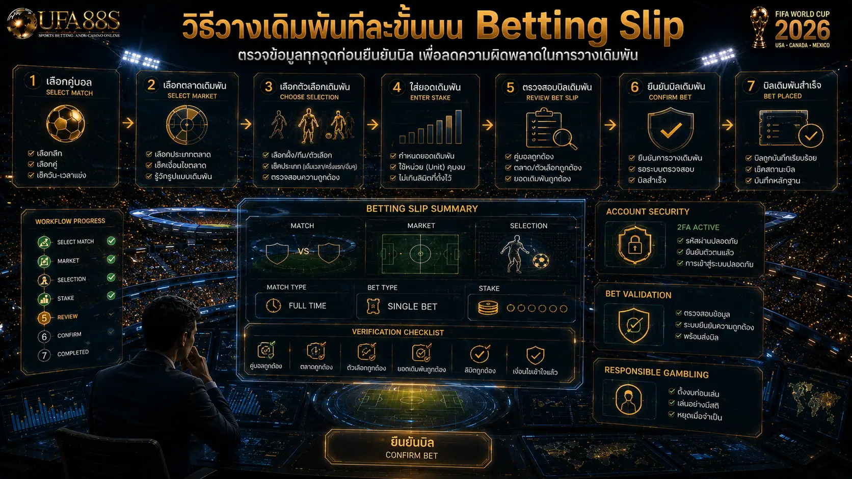ขั้นตอนแทงบอล ทีละขั้นบน Betting Slip