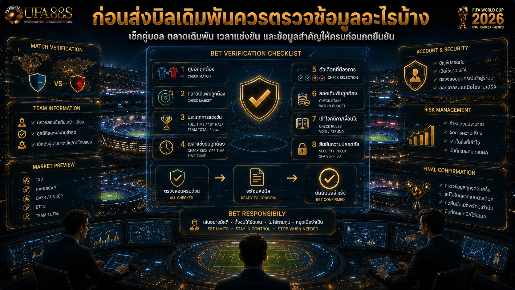 ขั้นตอนแทงบอล ก่อนส่งบิลเดิมพันควรตรวจข้อมูลอะไรบ้าง