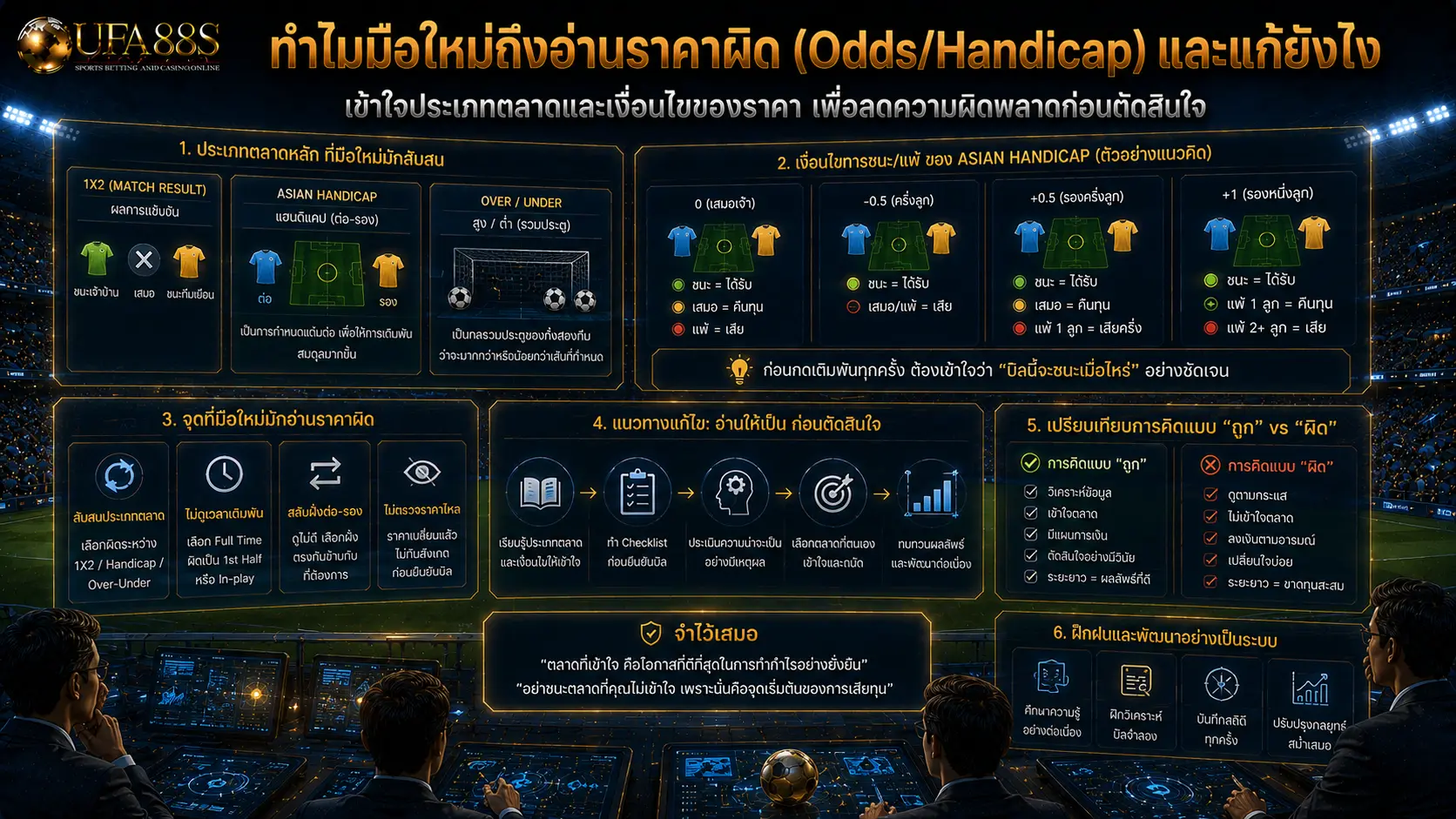 ข้อผิดพลาดแทงบอล ทำไมมือใหม่ถึงอ่านราคาผิด (Odds/Handicap) และแก้ยังไง