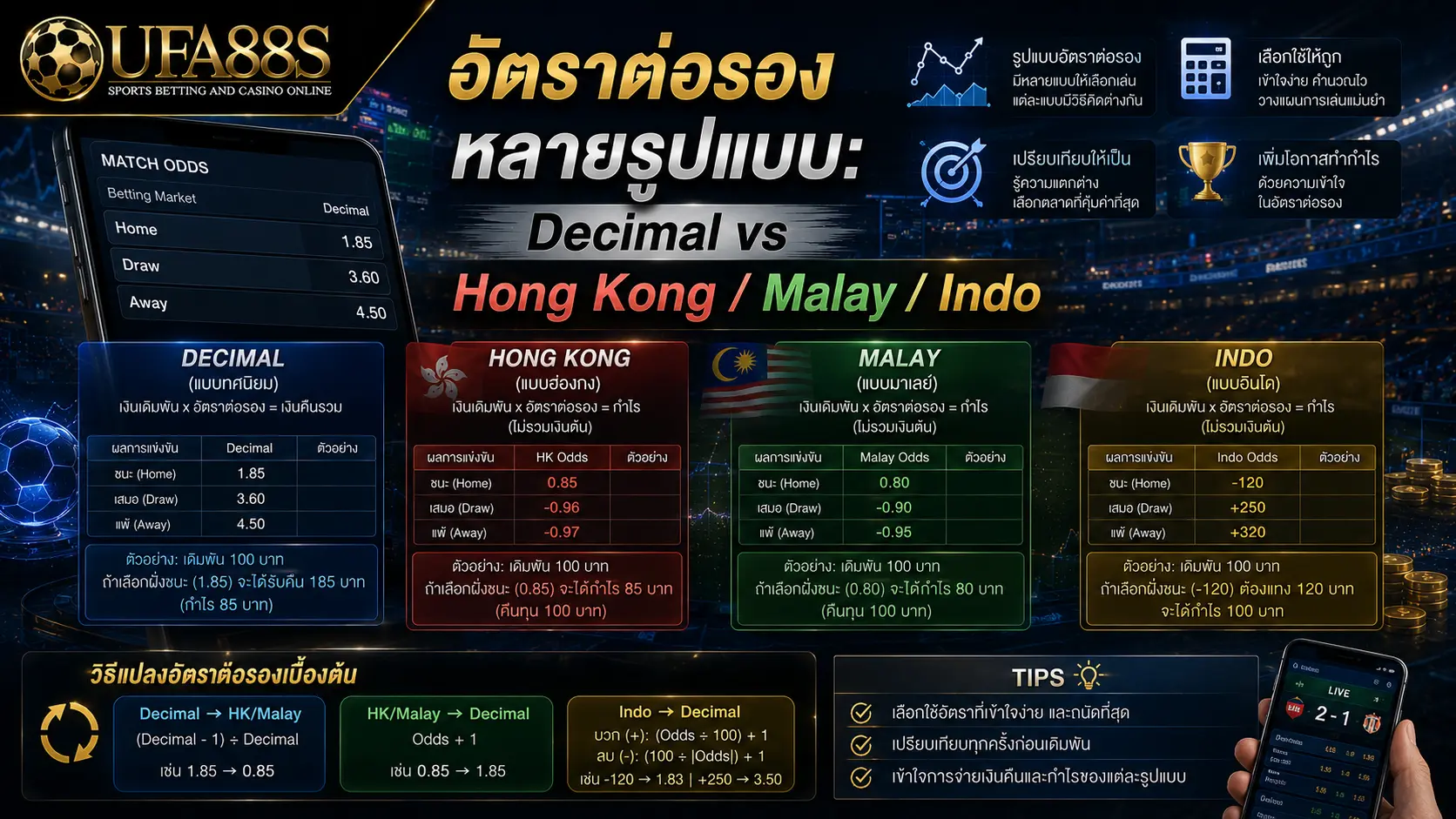 ราคาสะสมบอลชุด อัตราต่อรองหลายรูปแบบ: Decimal vs Hong Kong/Malay/Indo