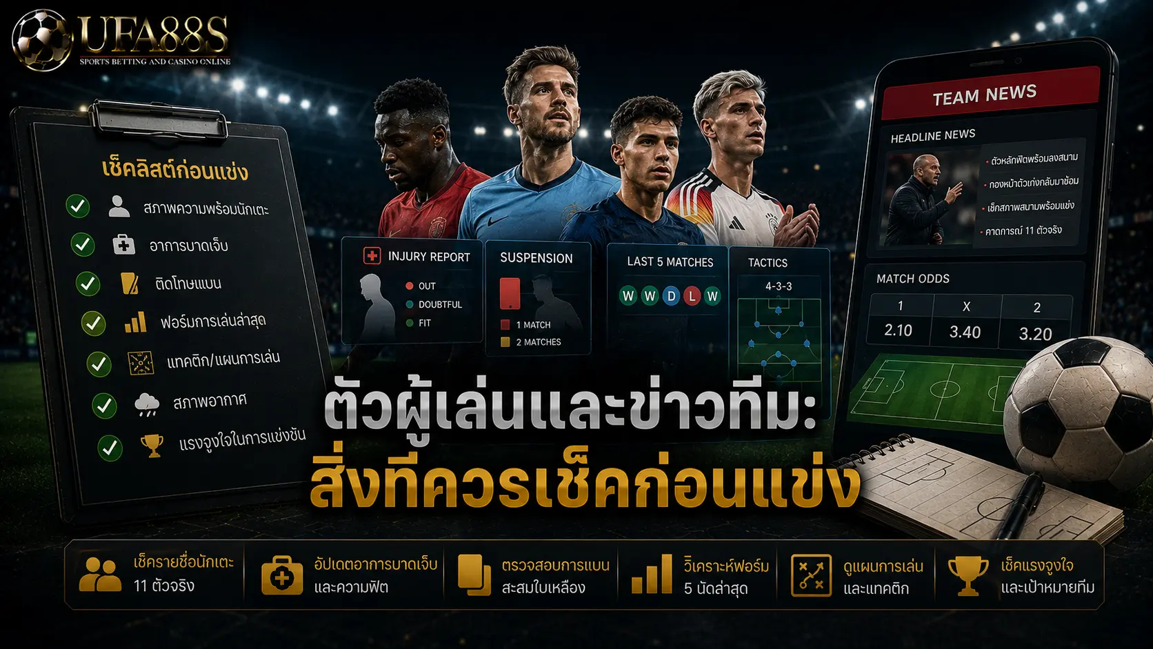 ประเมินความเสี่ยงบอล ตัวผู้เล่นและข่าวทีม: สิ่งที่ควรเช็คก่อนแข่ง