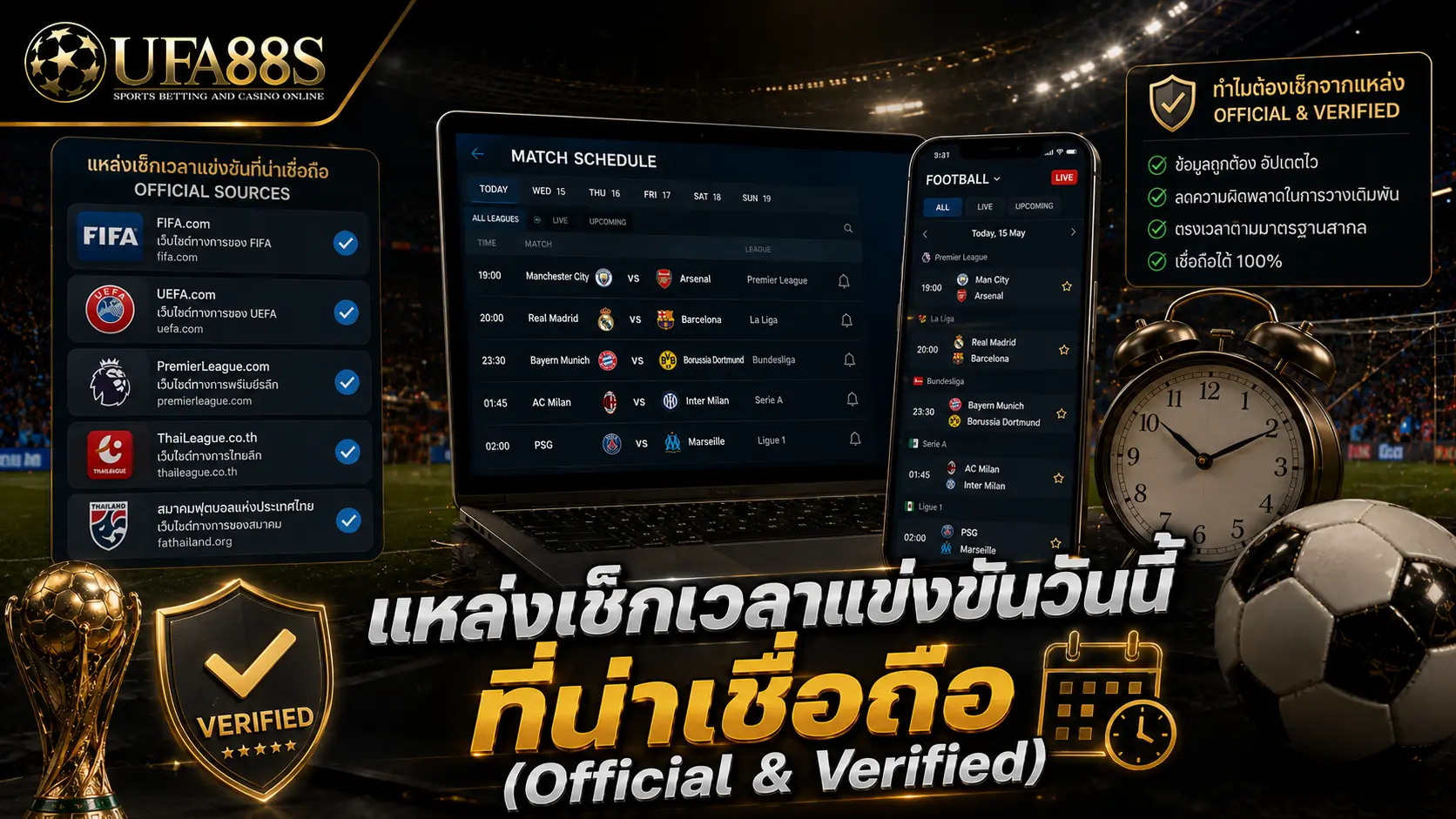 เวลาเตะบอลวันนี้ แหล่งเช็กเวลาแข่งขันวันนี้ที่น่าเชื่อถือ (Official & Verified)
