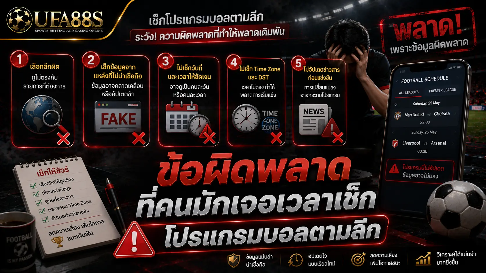 ตารางบอลแยกลีก ข้อผิดพลาดที่คนมักเจอเวลาเช็กโปรแกรมบอลตามลีก