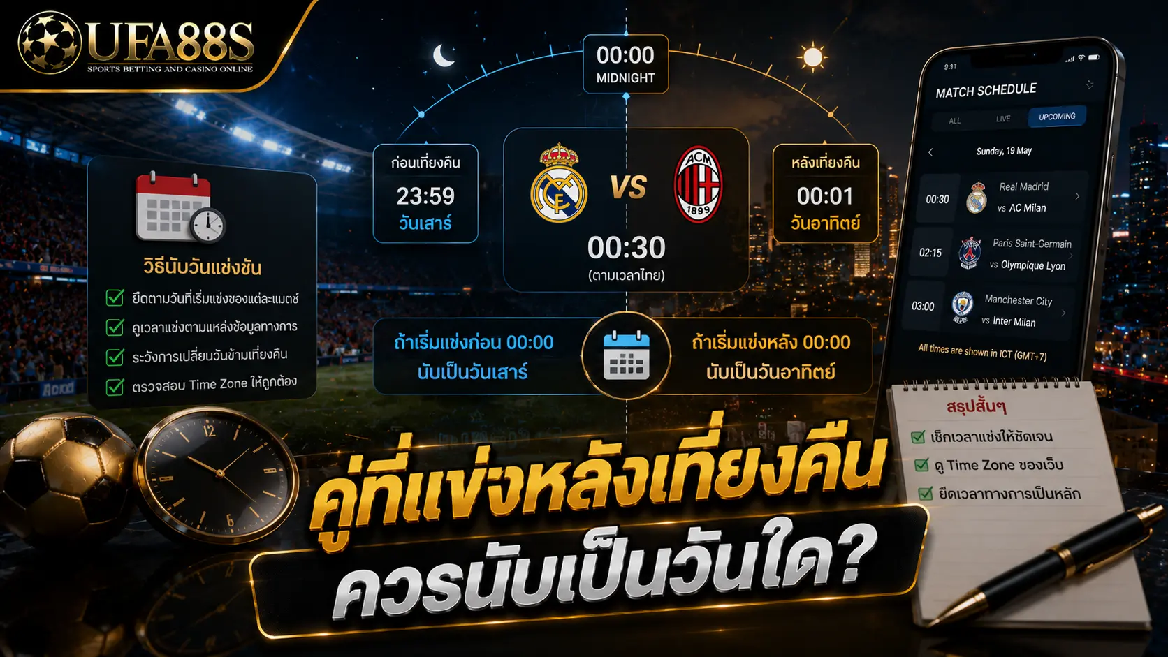 เวลาเตะบอลวันนี้ คู่ที่แข่งหลังเที่ยงคืนควรนับเป็นวันใด?