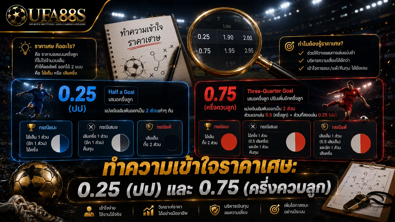 ราคาต่อรองพื้นฐาน ทำความเข้าใจราคาเศษ: 0.25 (ปป) และ 0.75 (ครึ่งควบลูก)
