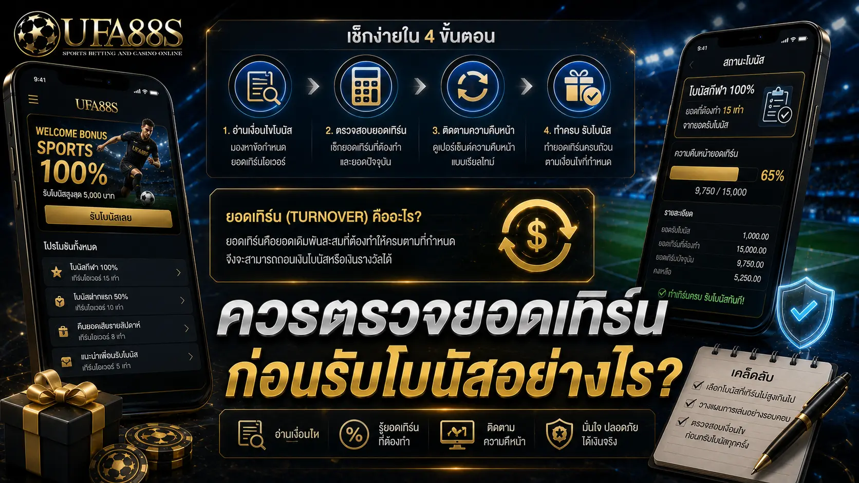 โบนัสเดิมพันกีฬา ควรตรวจยอดเทิร์นก่อนรับโบนัสอย่างไร?